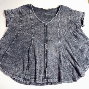 Altar'd State Acid Wash Babydoll Top Grey V-Neck Raw Seam Boho XS MMT1236